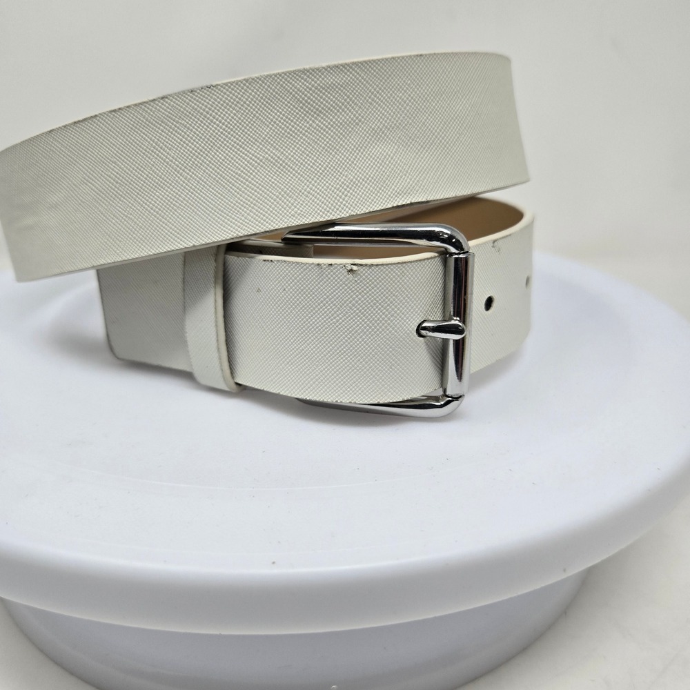 Michael Kors‎ White Saffiano Leather Belt Silver Buckle Logo Size M 553556